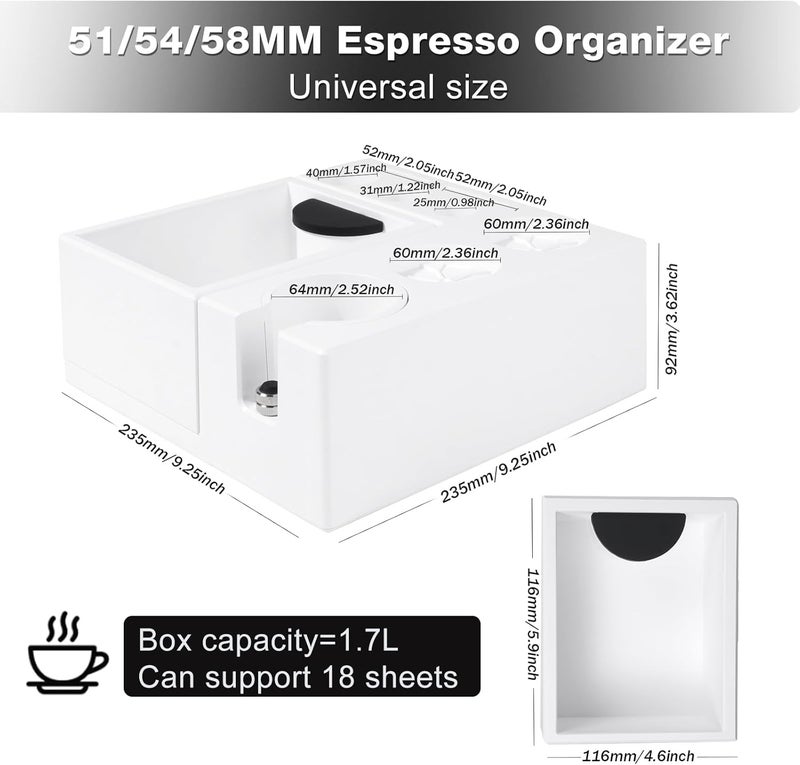 PUSEE Espresso Knock Box & Tamp Station, 9 in 1 Espresso Organizer, Fit 51,54,58MM Tamper, Distributor, Portafilter & Puck Screen Accessories, Detachable Knock Box - Image 2